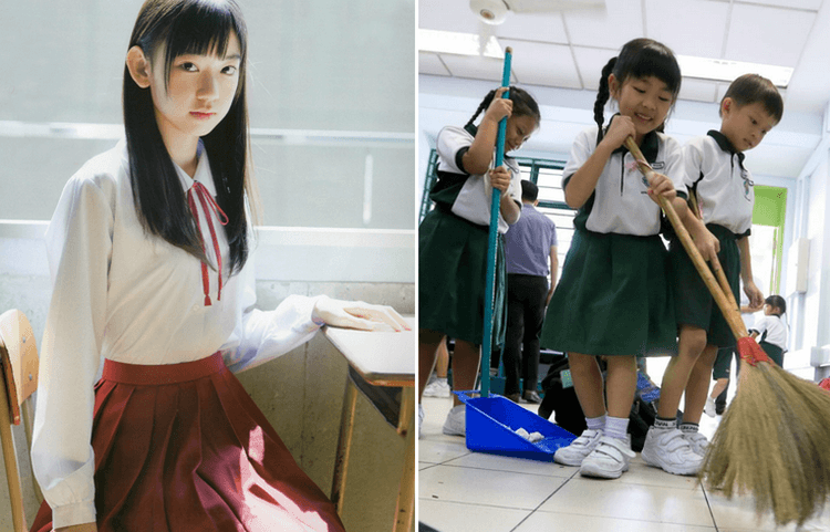 Сколько учатся в японии. Япония школьники. Ученики Японии. Японские дети в школе. Япония уборка в школе.